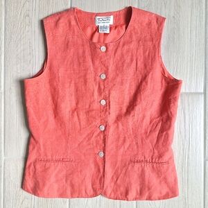Talbots Women's Vintage Irish Linen Coral Button Front Vest - Size Medium